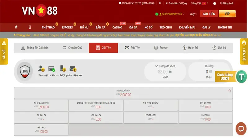 Hướng dẫn nạp tiền VN88